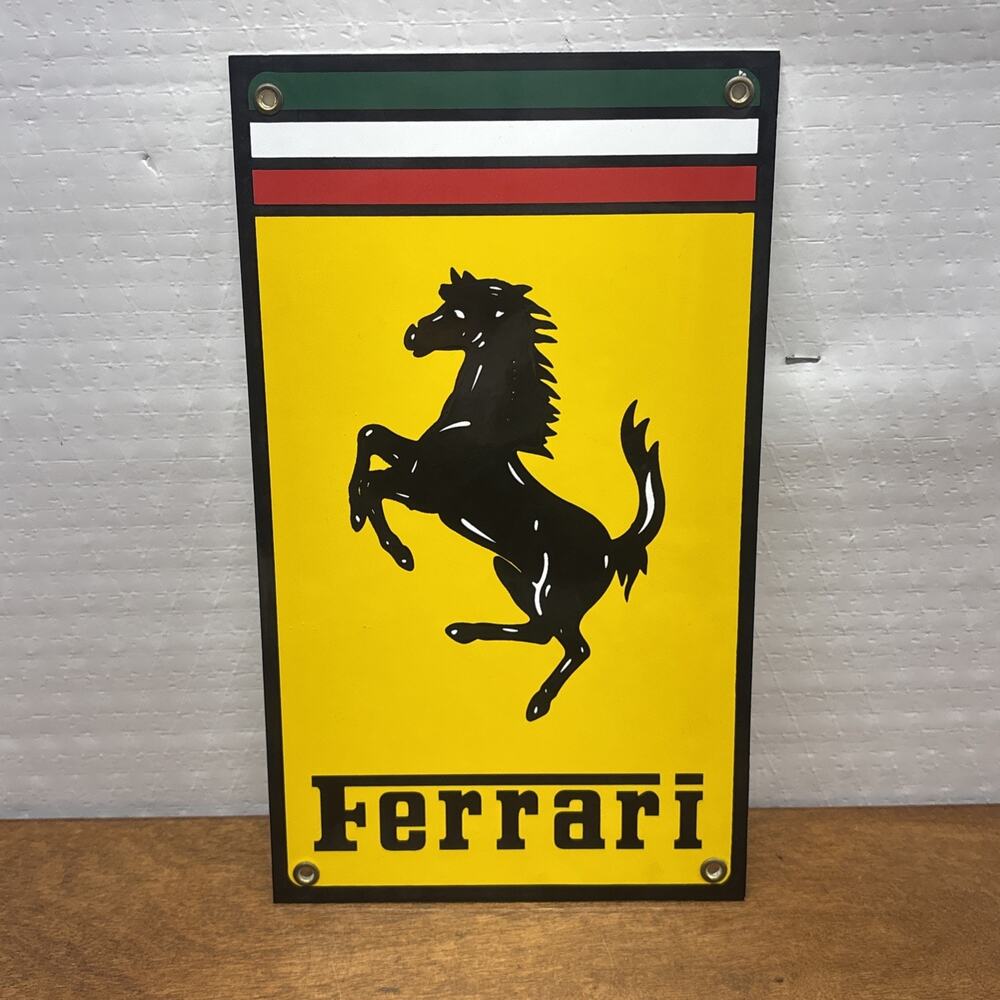 VINTAGE FERRARI PORCELAIN SIGN ITALIAN AUTO DEALER SALES SERVICE GAS RACE CAR 12